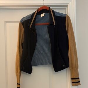 CAbi Blue and Tan Knit Cardigan